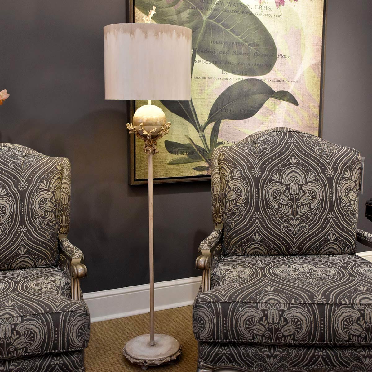 Trellis 1 Light Floor Lamp - Putty Patina & Silver Leaf with Cream and Putty Shade E27 - Image 2