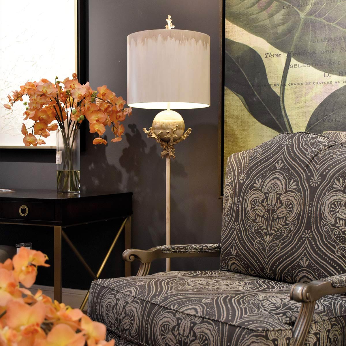Trellis 1 Light Floor Lamp - Putty Patina & Silver Leaf with Cream and Putty Shade E27 - Image 3