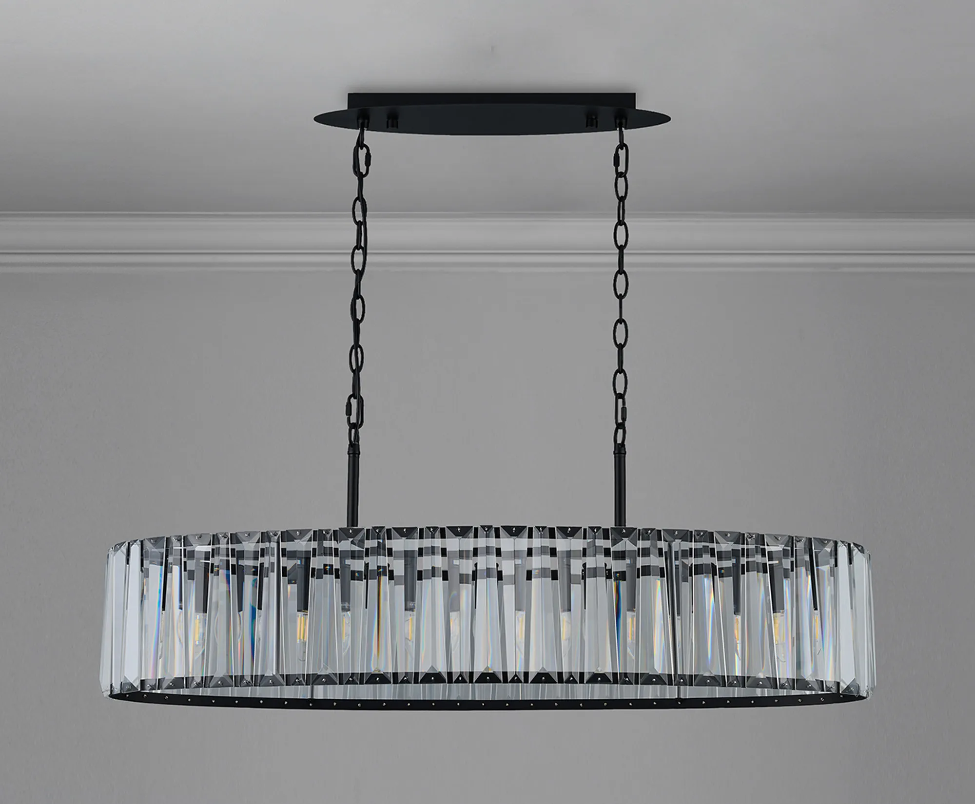 Tudor Crystal Linear Chandelier- Black/ Brass/ Nickel Finishes - Image 12