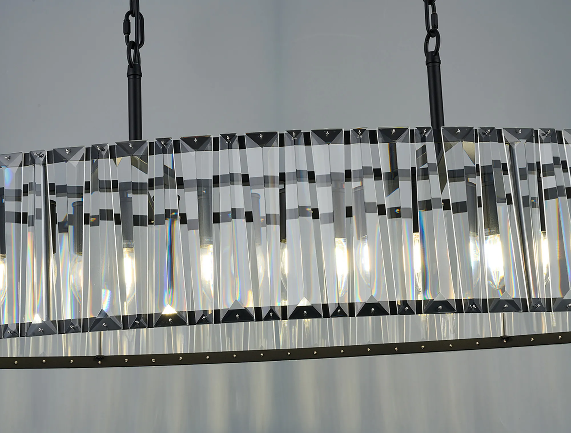Tudor Crystal Linear Chandelier- Black/ Brass/ Nickel Finishes - Image 13