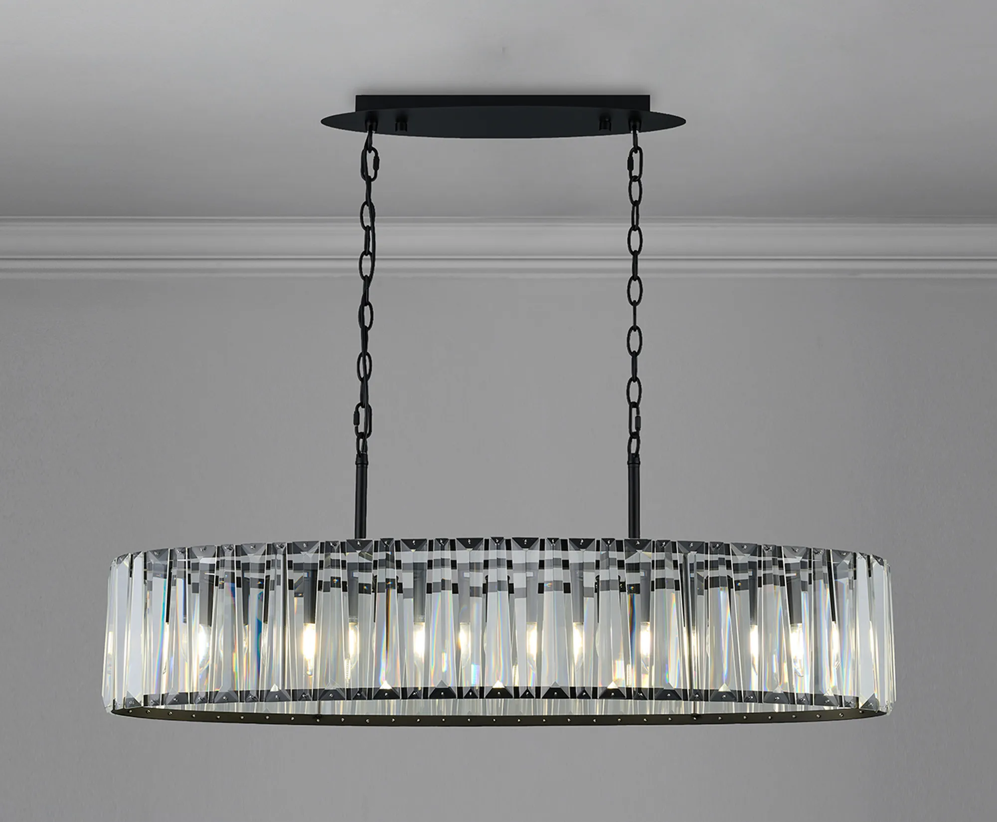 Tudor Crystal Linear Chandelier- Black/ Brass/ Nickel Finishes - Image 16