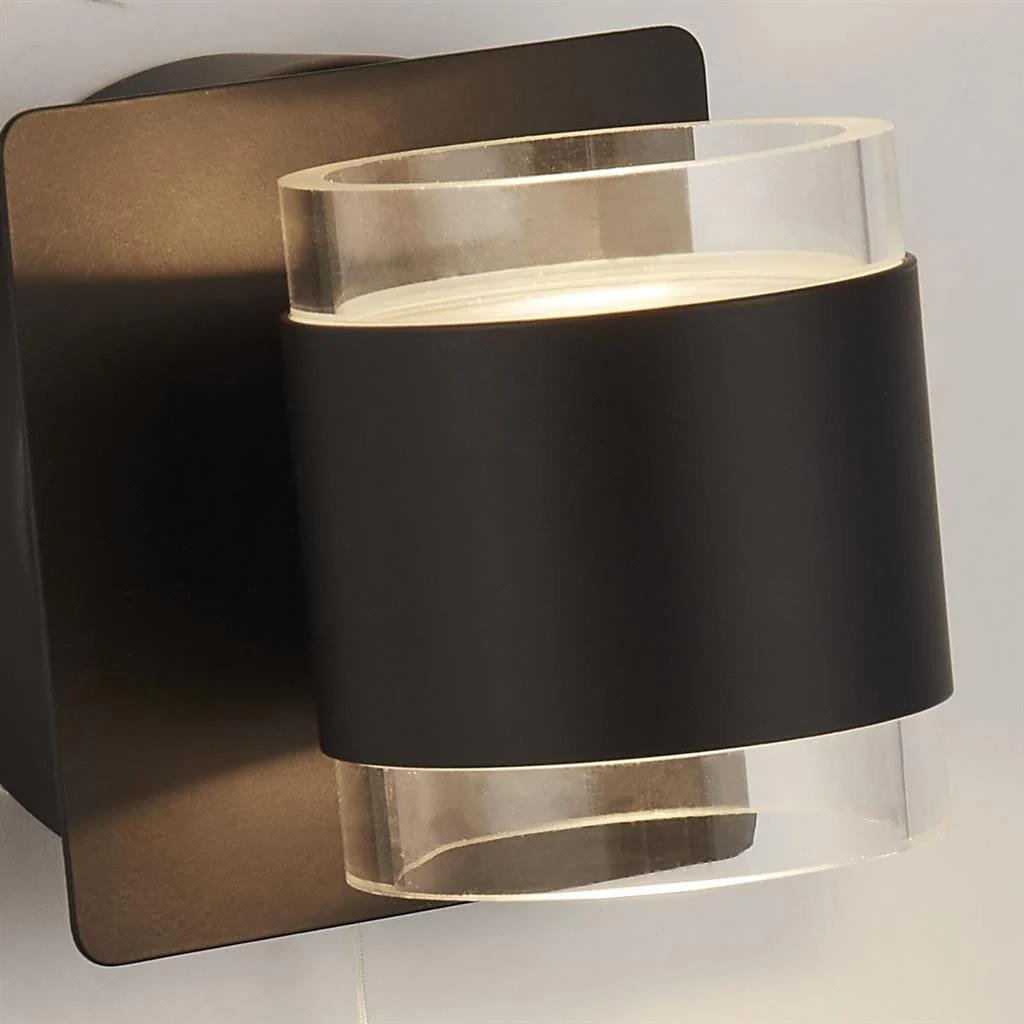 Tumbler 2Lt Bathroom Wall Light IP44  - Black Metal & Clear Acrylic - Image 2