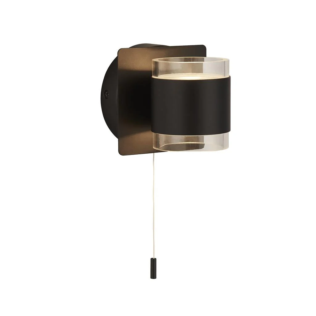 Tumbler 2Lt Bathroom Wall Light IP44  - Black Metal & Clear Acrylic - Image 4