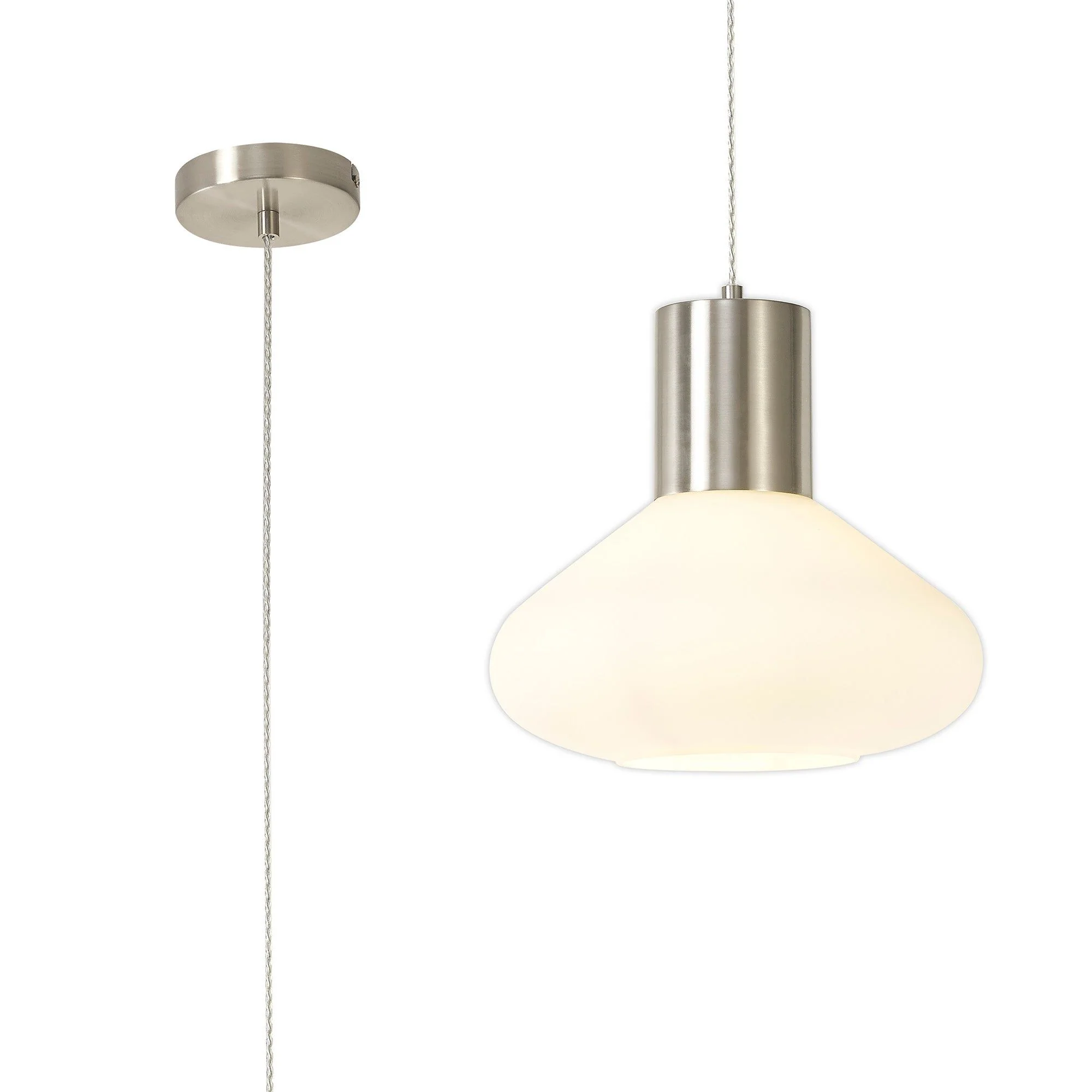 Olivier Wide/Narrow Pendant, Ancient Brass/Clear Glass/Satin Nickel/Opal Glass - Image 12