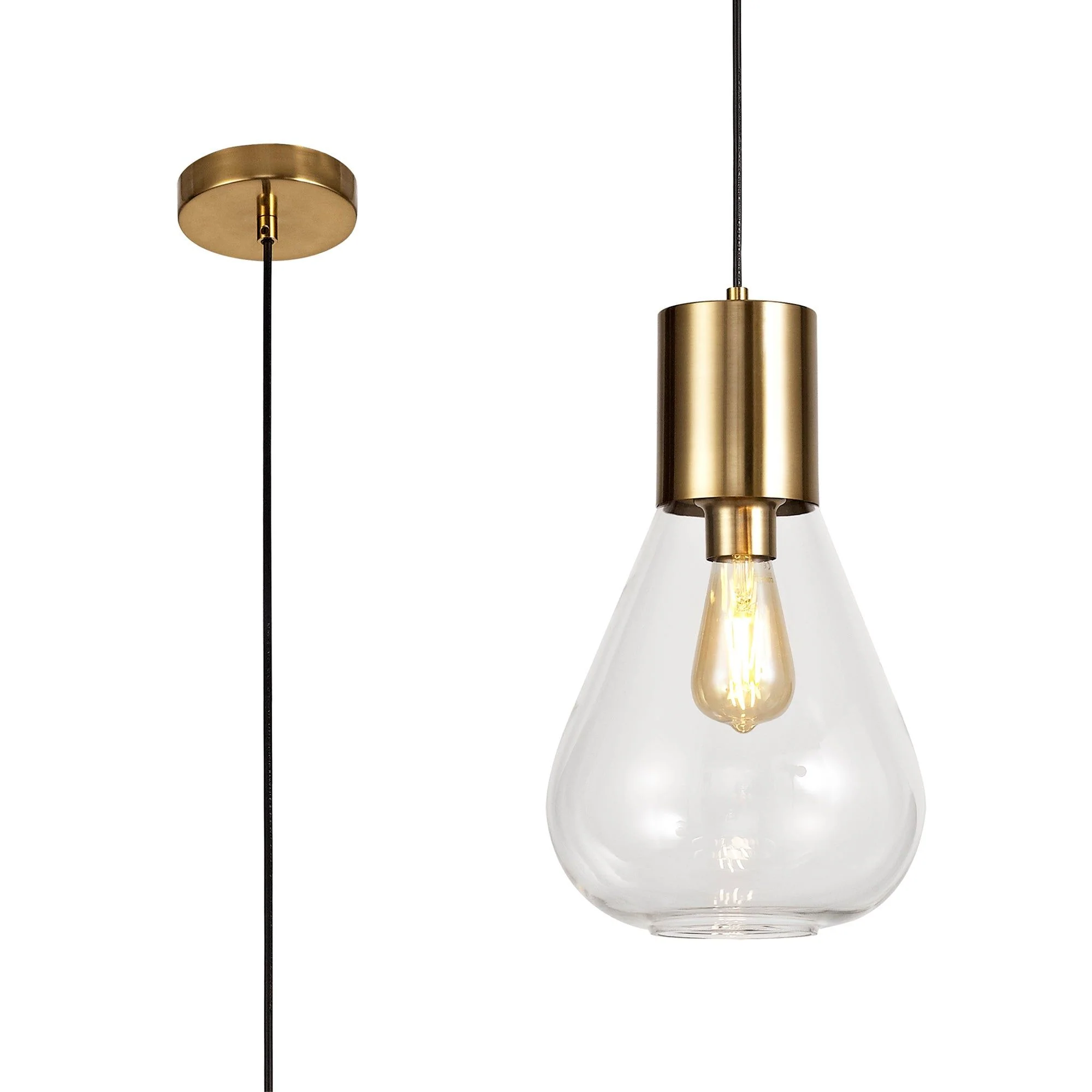 Olivier Wide/Narrow Pendant, Ancient Brass/Clear Glass/Satin Nickel/Opal Glass - Image 5