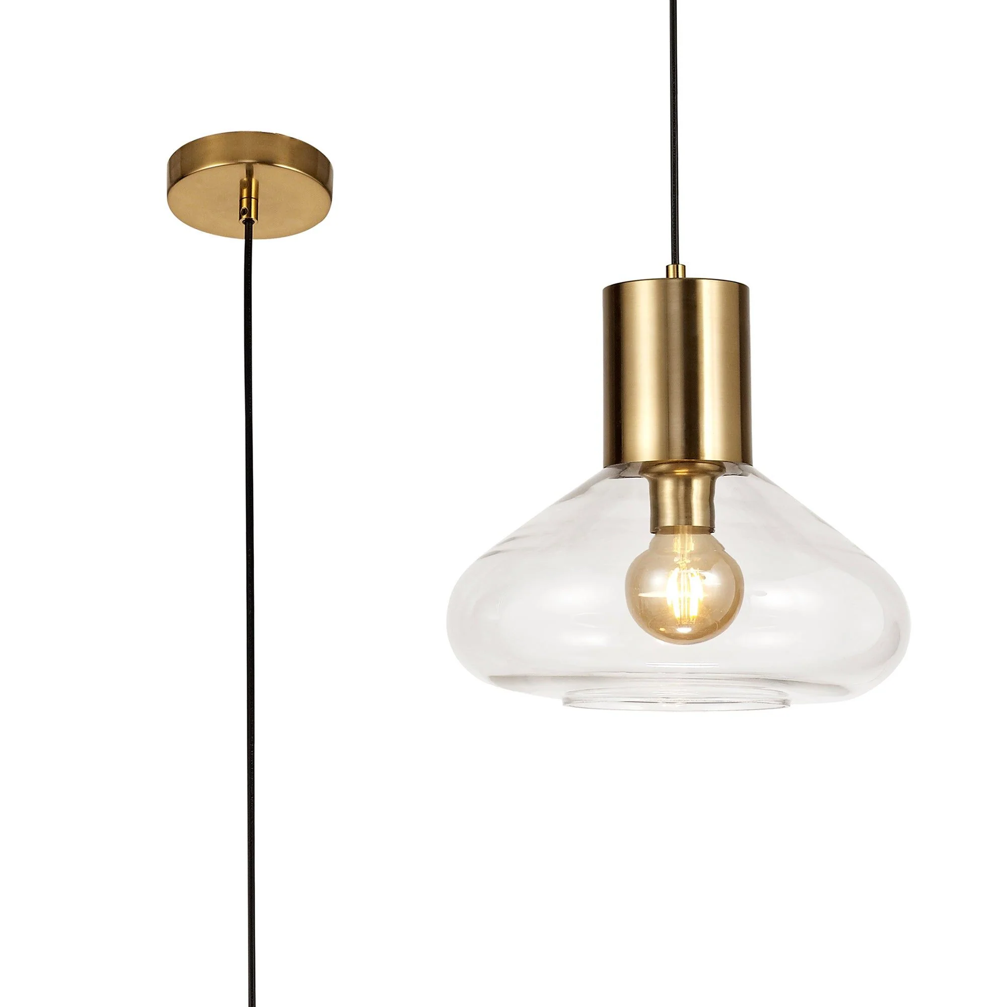 Olivier Wide/Narrow Pendant, Ancient Brass/Clear Glass/Satin Nickel/Opal Glass - Image 9