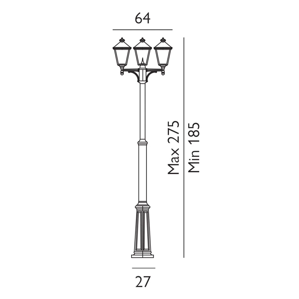 Turin 1/2/3Lt Lamp Post - Black IP54  E27 - Image 14