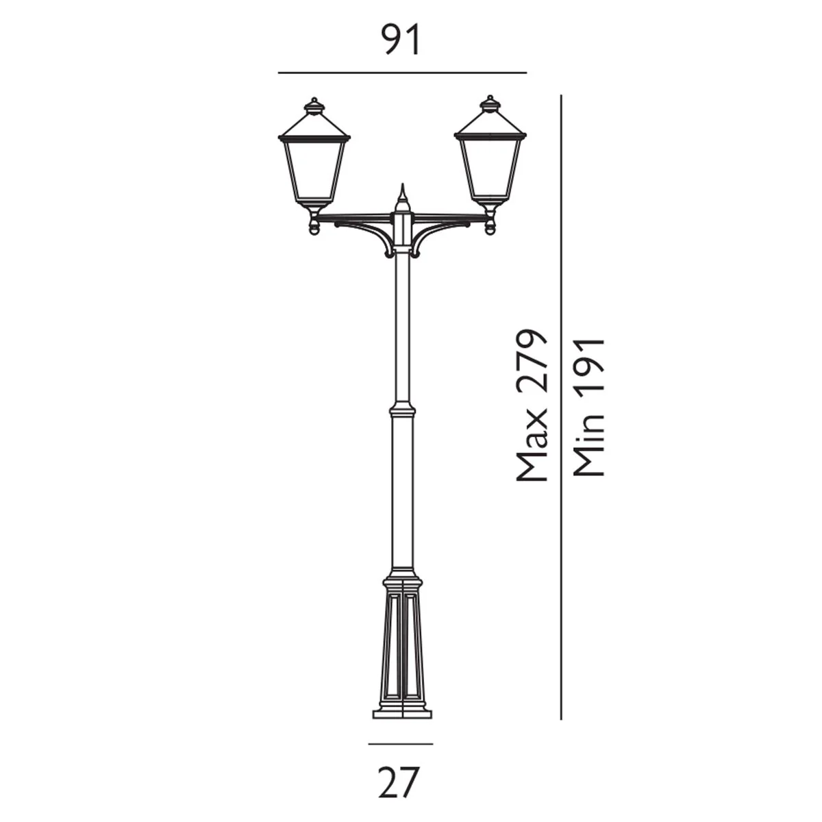 Turin Grande 1/2Lt Post - Black IP54  E27 - Image 12