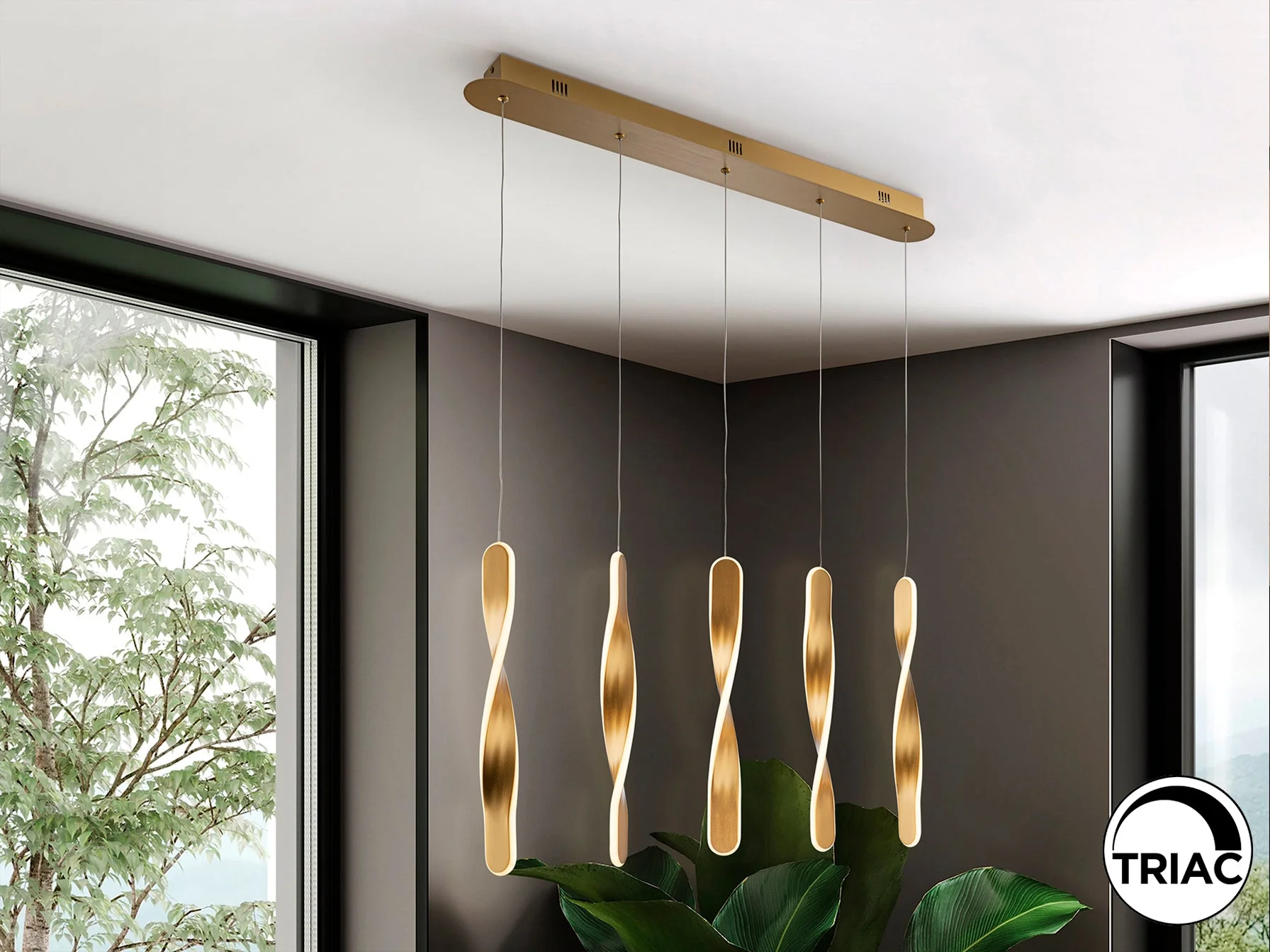 Twist LED Linear Pendant - Brushed Gold - Image 3