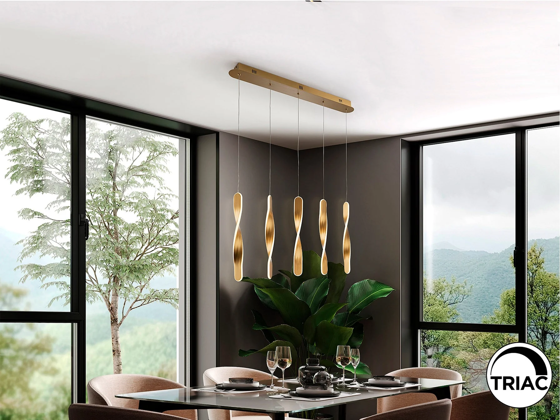 Twist LED Linear Pendant - Brushed Gold - Image 4