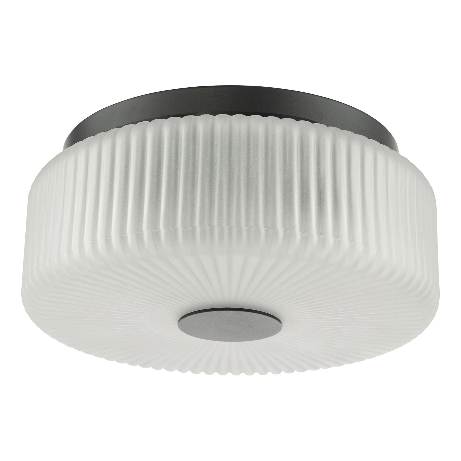 Twyman 3 Light Flush Ceiling Light IP44- Satin Black/ Polished Chrome Ribbed Glass Finishes - Image 2