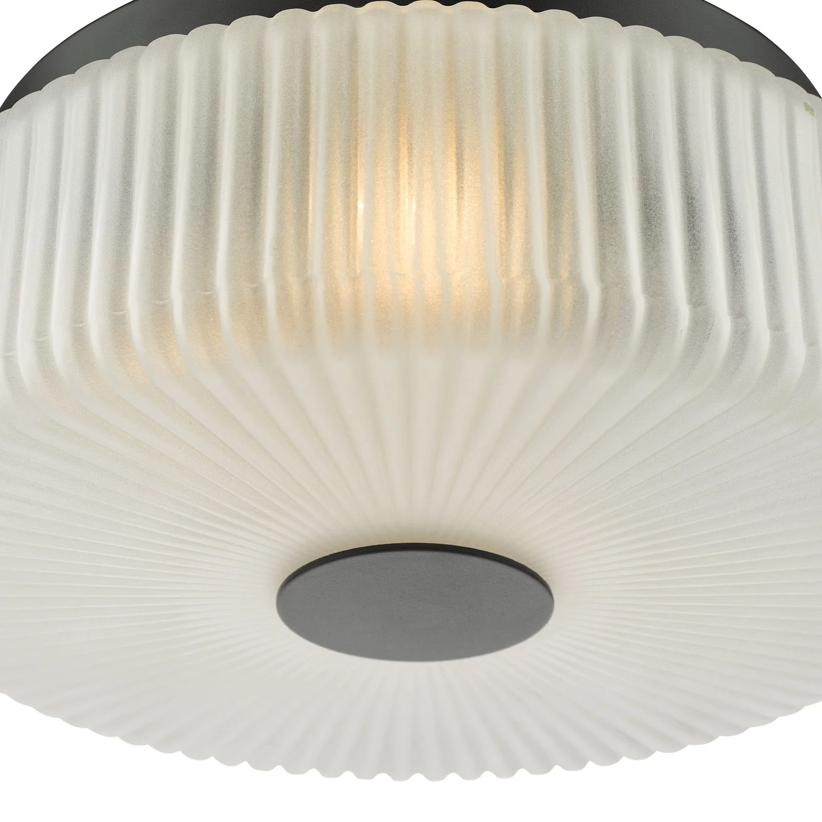 Twyman 3 Light Flush Ceiling Light IP44- Satin Black/ Polished Chrome Ribbed Glass Finishes - Image 3