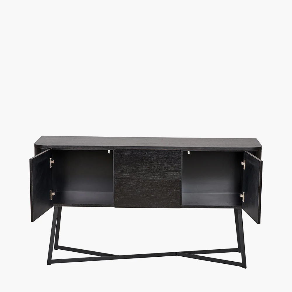 Ukiah Black Ash Veneer and Black Metal 2 Door 2 Drawer Sideboard - Image 2