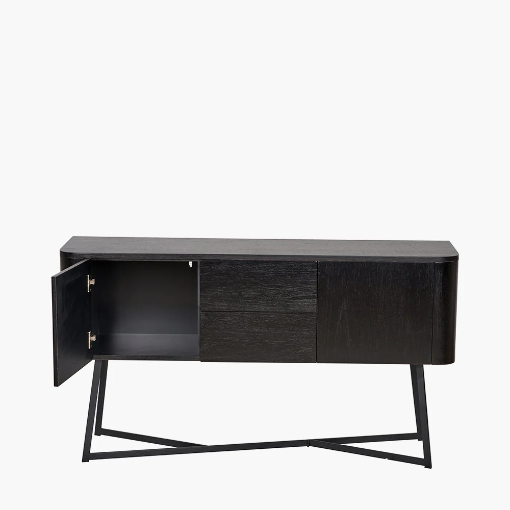 Ukiah Black Ash Veneer and Black Metal 2 Door 2 Drawer Sideboard - Image 3
