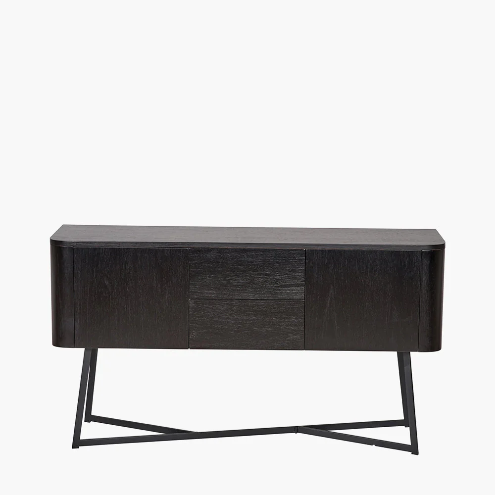 Ukiah Black Ash Veneer and Black Metal 2 Door 2 Drawer Sideboard - Image 4