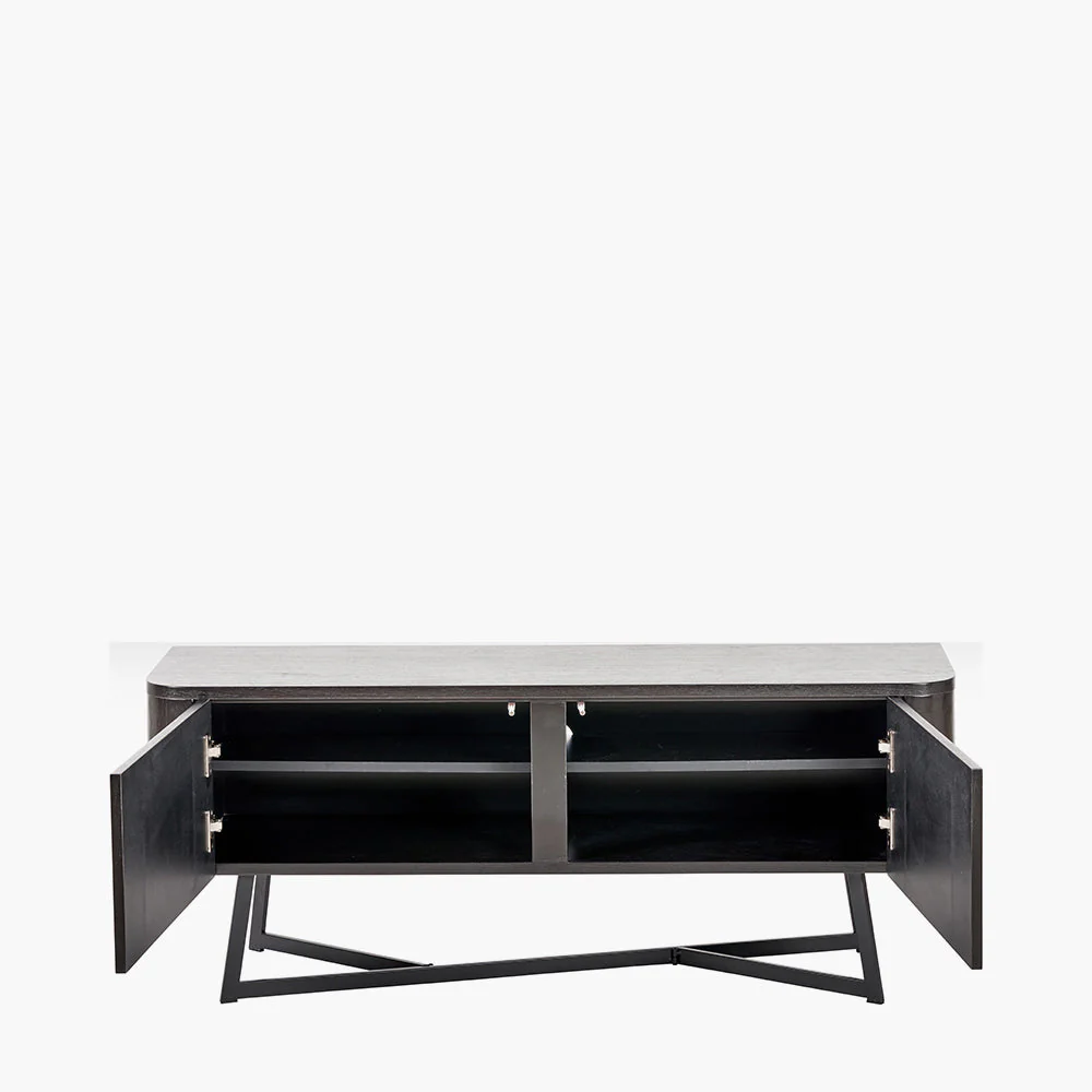 Ukiah Black Ash Veneer and Black Metal 2 Door Low Unit - Image 4