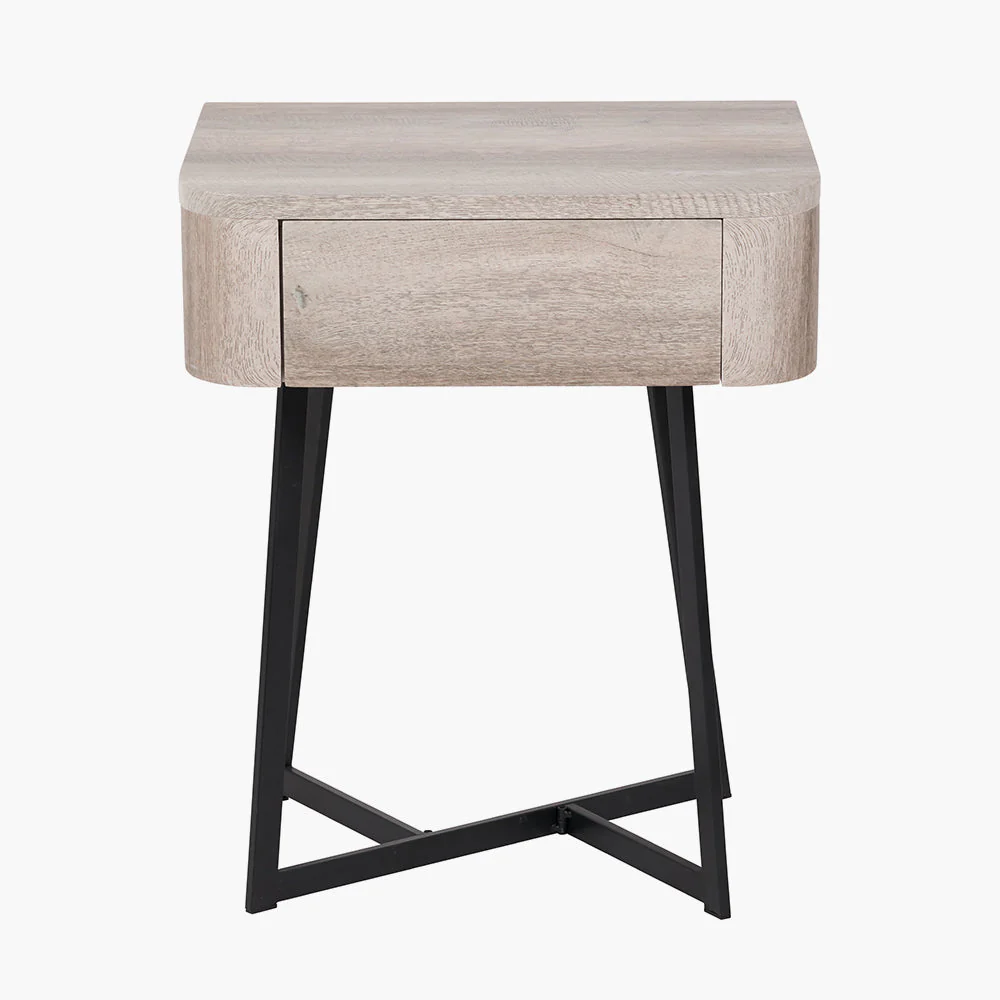 Ukiah Grey Oak Veneer and Black Metal 1 Drawer Unit