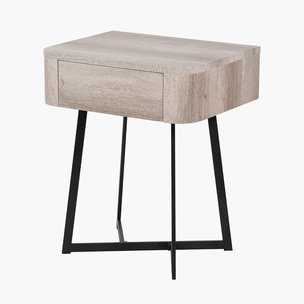 Ukiah Grey Oak Veneer and Black Metal 1 Drawer Unit - Image 2