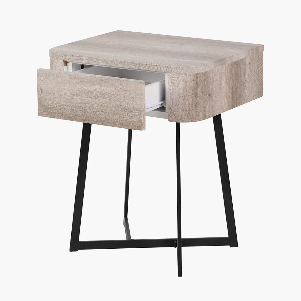 Ukiah Grey Oak Veneer and Black Metal 1 Drawer Unit - Image 3