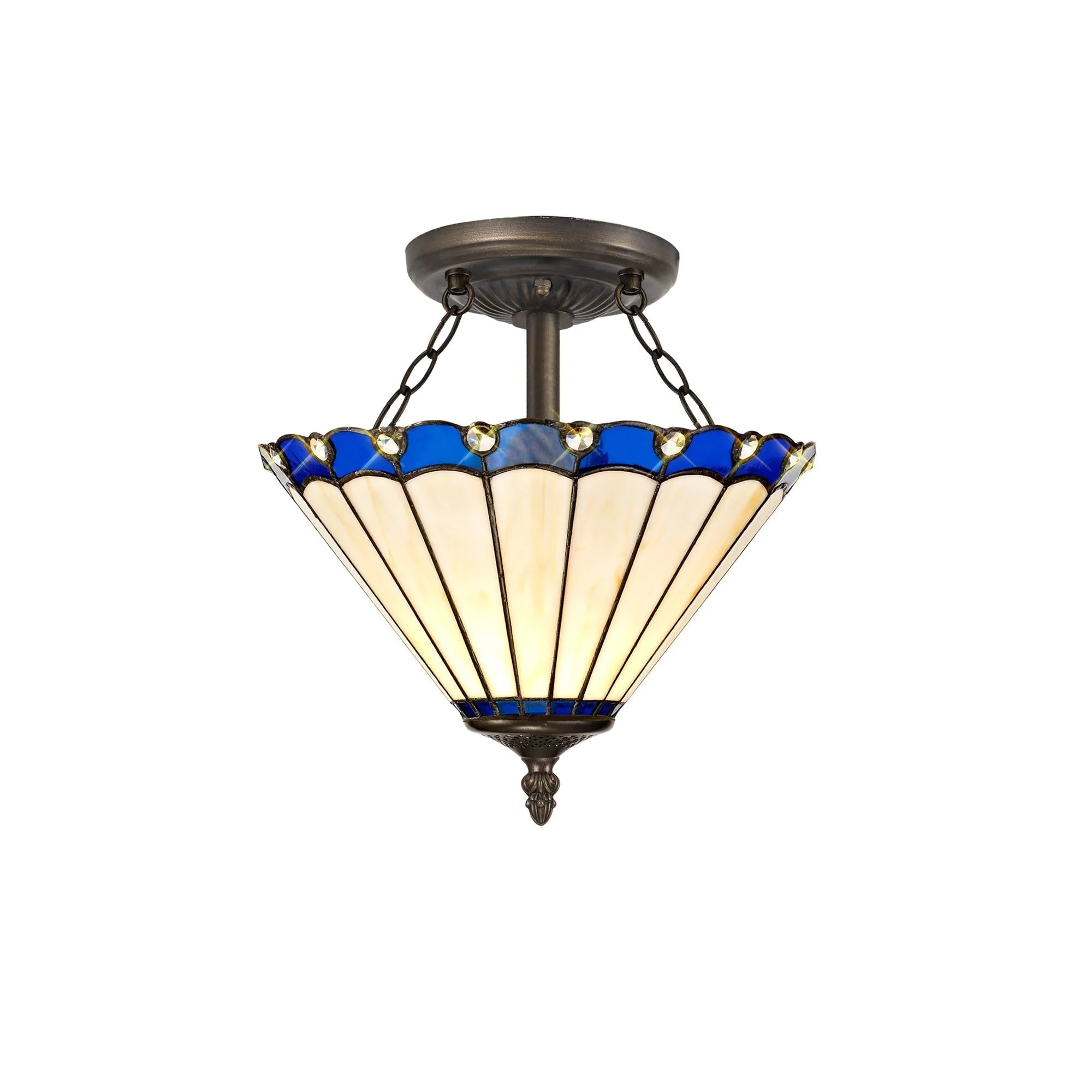 Umbria 2 Light Semi Ceiling E27 With 30cm Tiffany Shade - Image 2