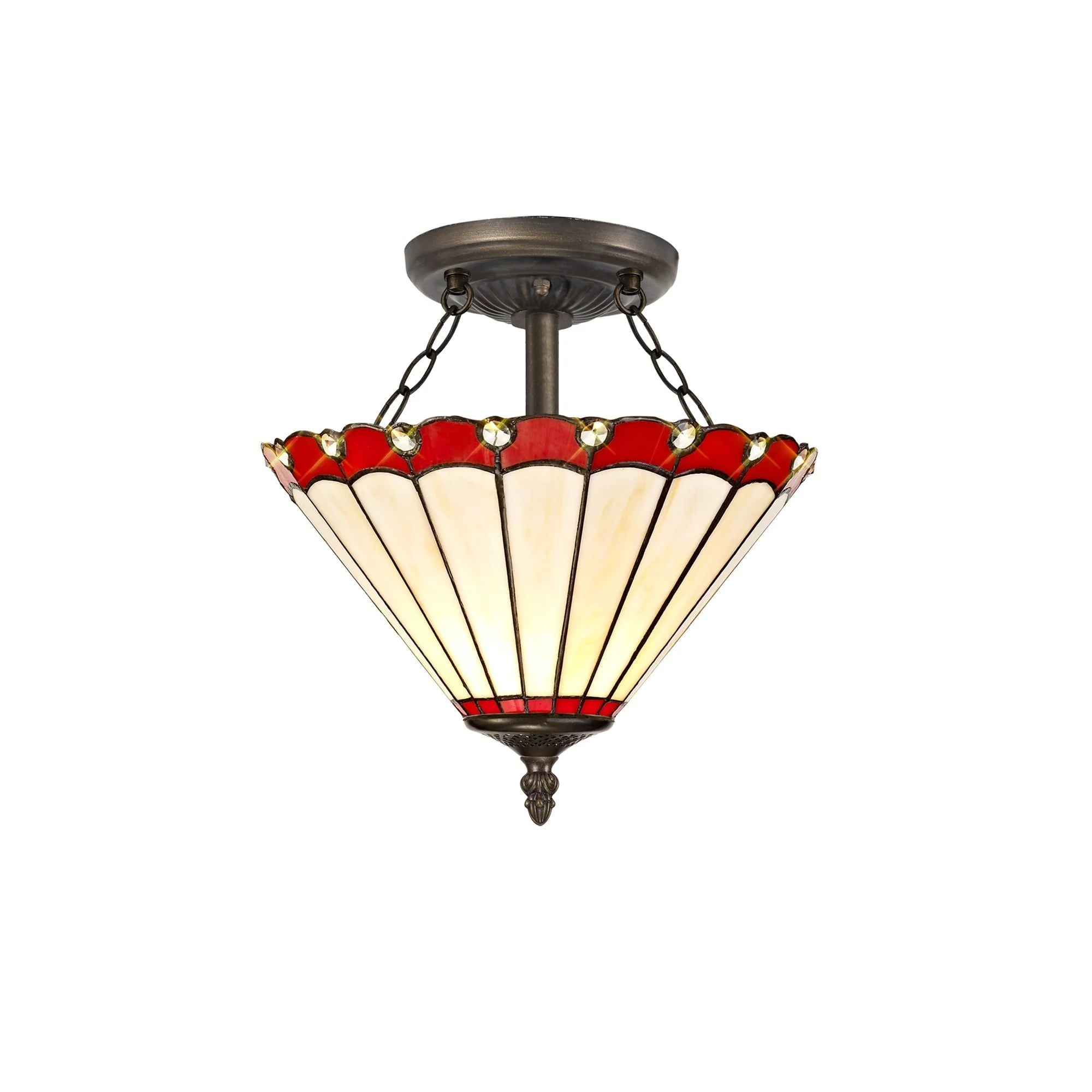 Umbria 2 Light Semi Ceiling E27 With 30cm Tiffany Shade - Image 4