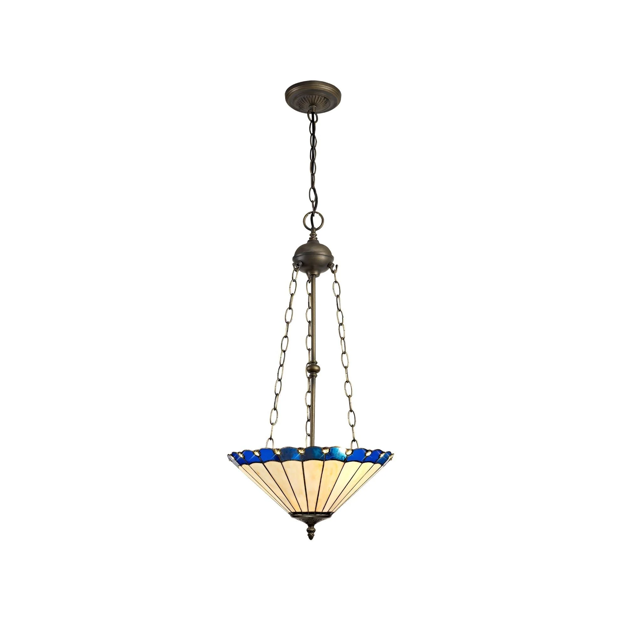 Umbria 2 Light Uplighter Pendant E27 With 30/40cm Tiffany Shade Antique Brass - Image 13
