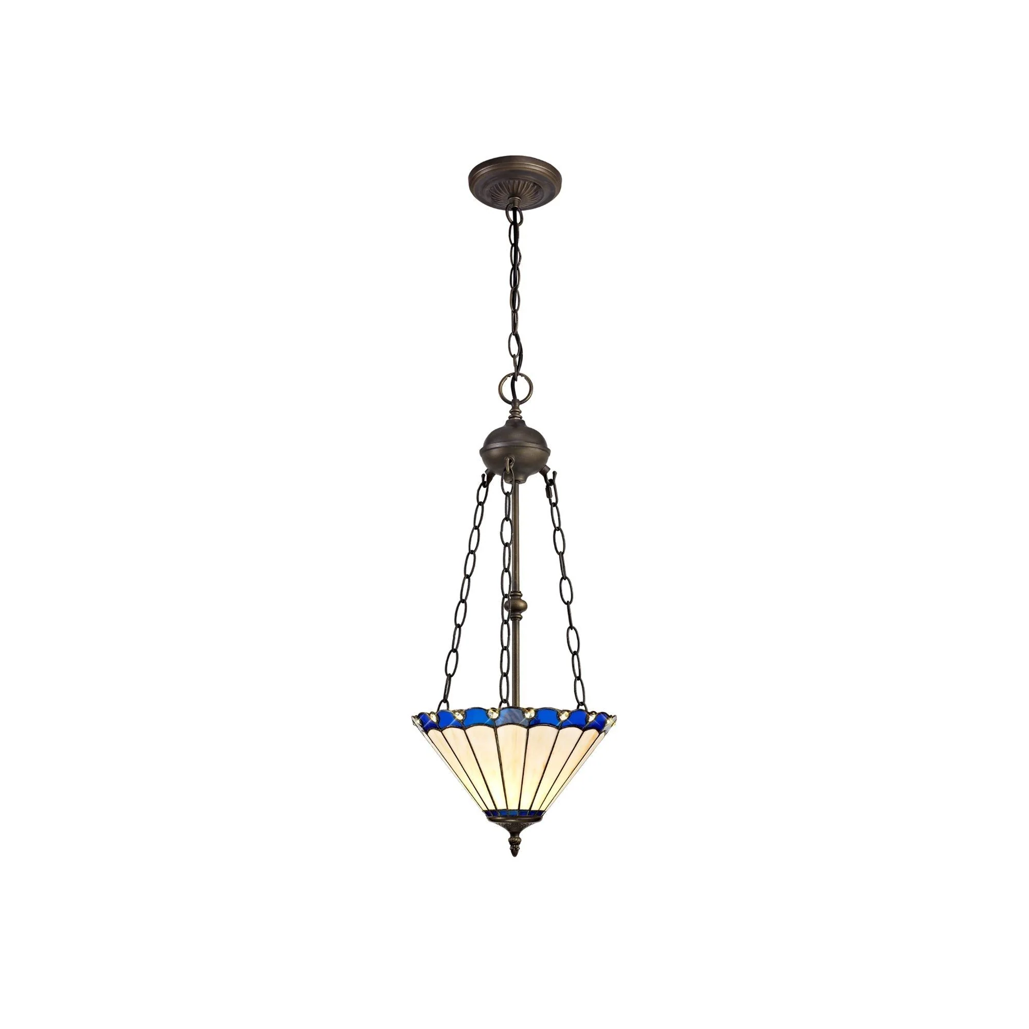 Umbria 2 Light Uplighter Pendant E27 With 30/40cm Tiffany Shade Antique Brass - Image 2