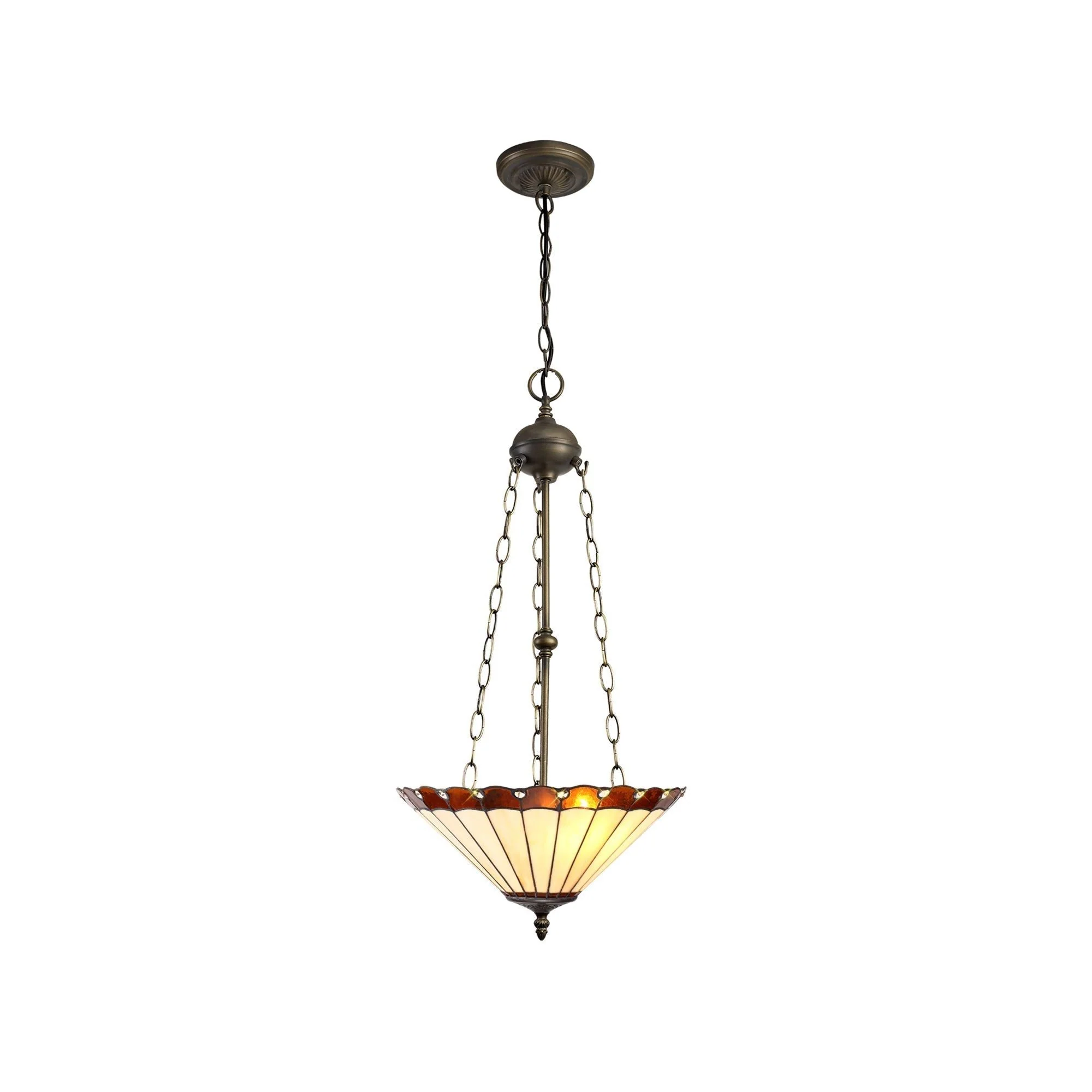 Umbria 2 Light Uplighter Pendant E27 With 30/40cm Tiffany Shade Antique Brass - Image 7