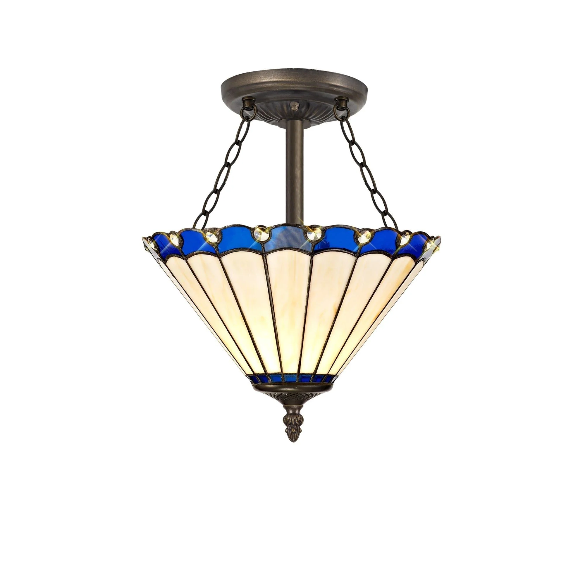 Umbria 3 Light Semi Ceiling E27 With 30cm Tiffany Shade - Image 2
