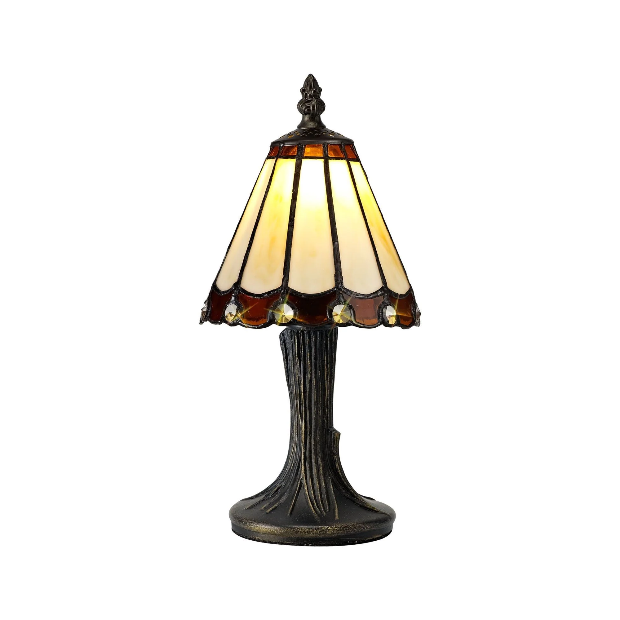 Umbria Tiffany Table Lamp, 1 x E14, Cream/Amber/Clear Crystal Shade
