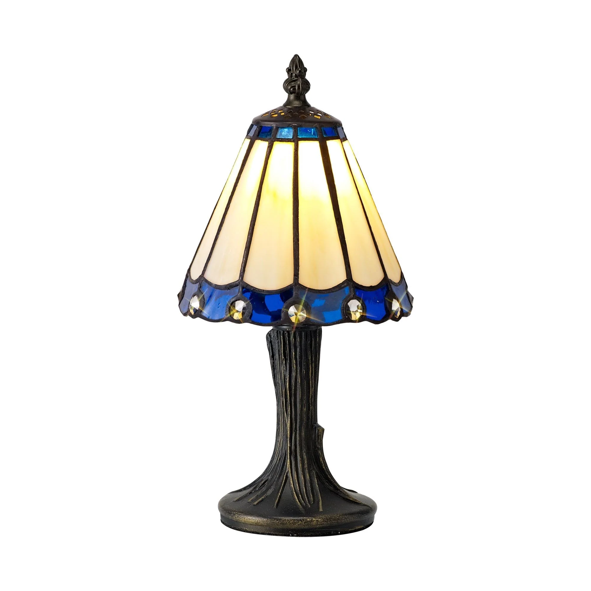 Umbria Tiffany Table Lamp, 1 x E14, Cream/Amber/Clear Crystal Shade - Image 2