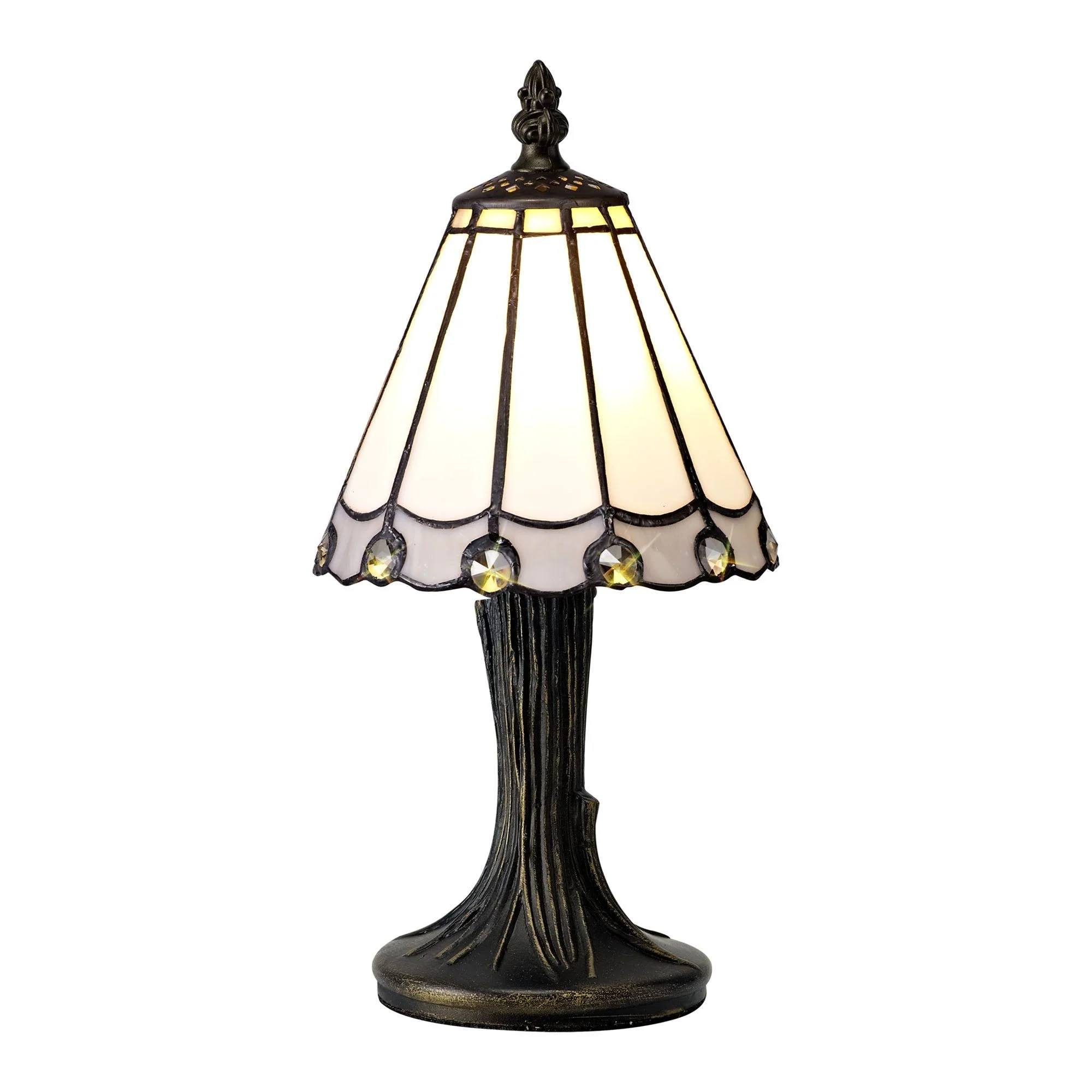 Umbria Tiffany Table Lamp, 1 x E14, Cream/Amber/Clear Crystal Shade - Image 3
