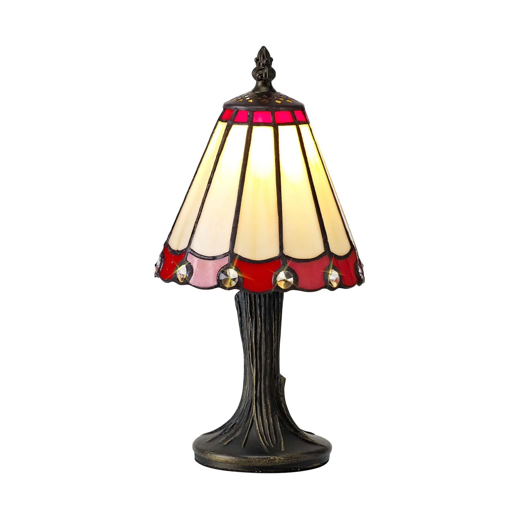 Umbria Tiffany Table Lamp, 1 x E14, Cream/Amber/Clear Crystal Shade - Image 4