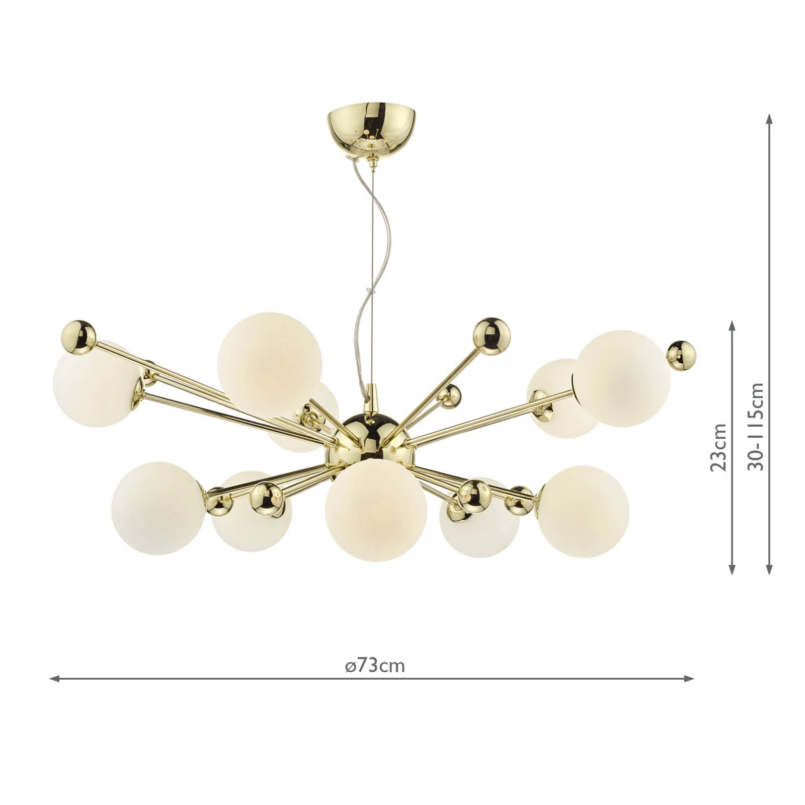 Ursa 10Lt Centre Ceiling Light - Gold/Polished Chrome & Opal Glass - Image 7