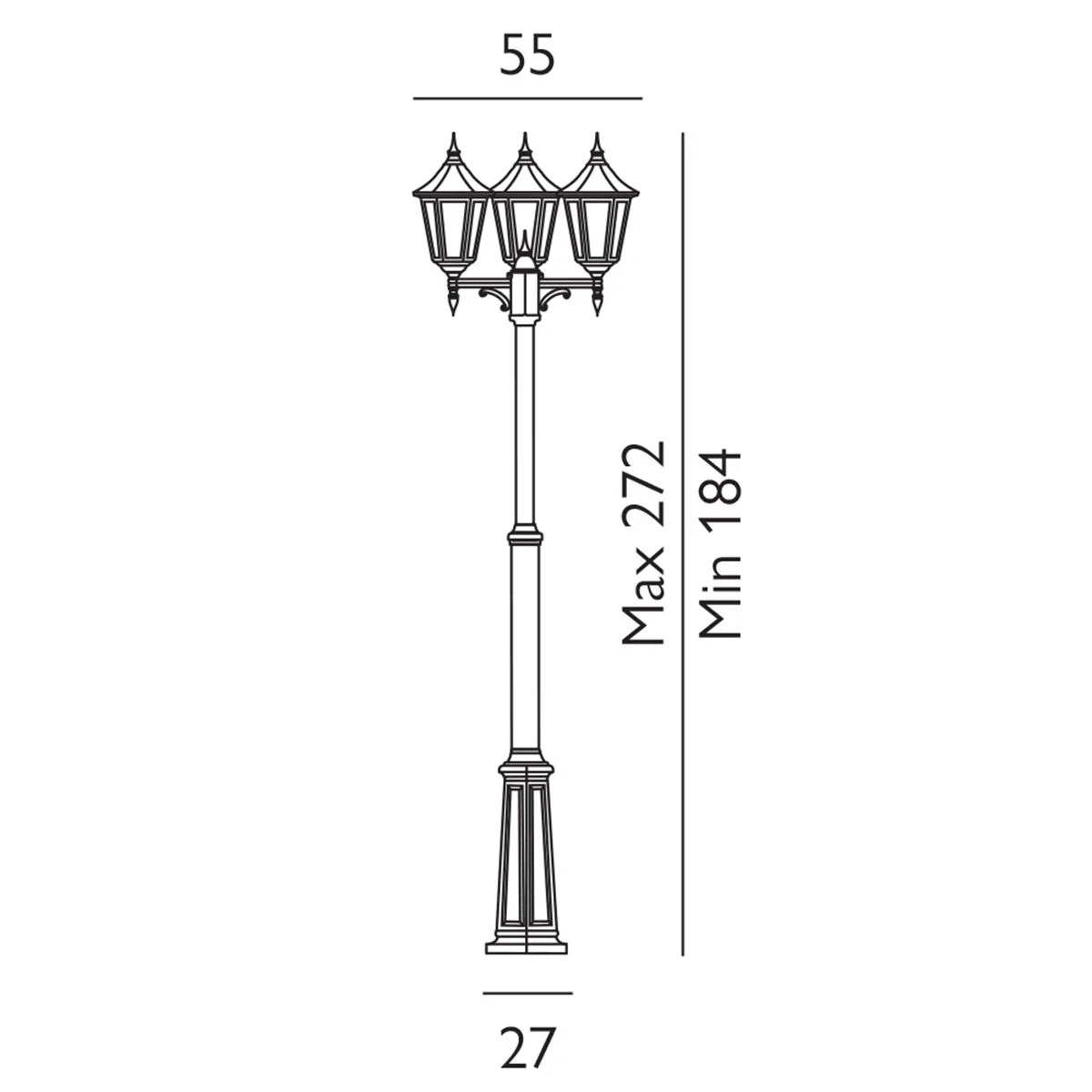 Valencia 1/2/3Lt Head Lamp Post - Black IP54  E27 - Image 3