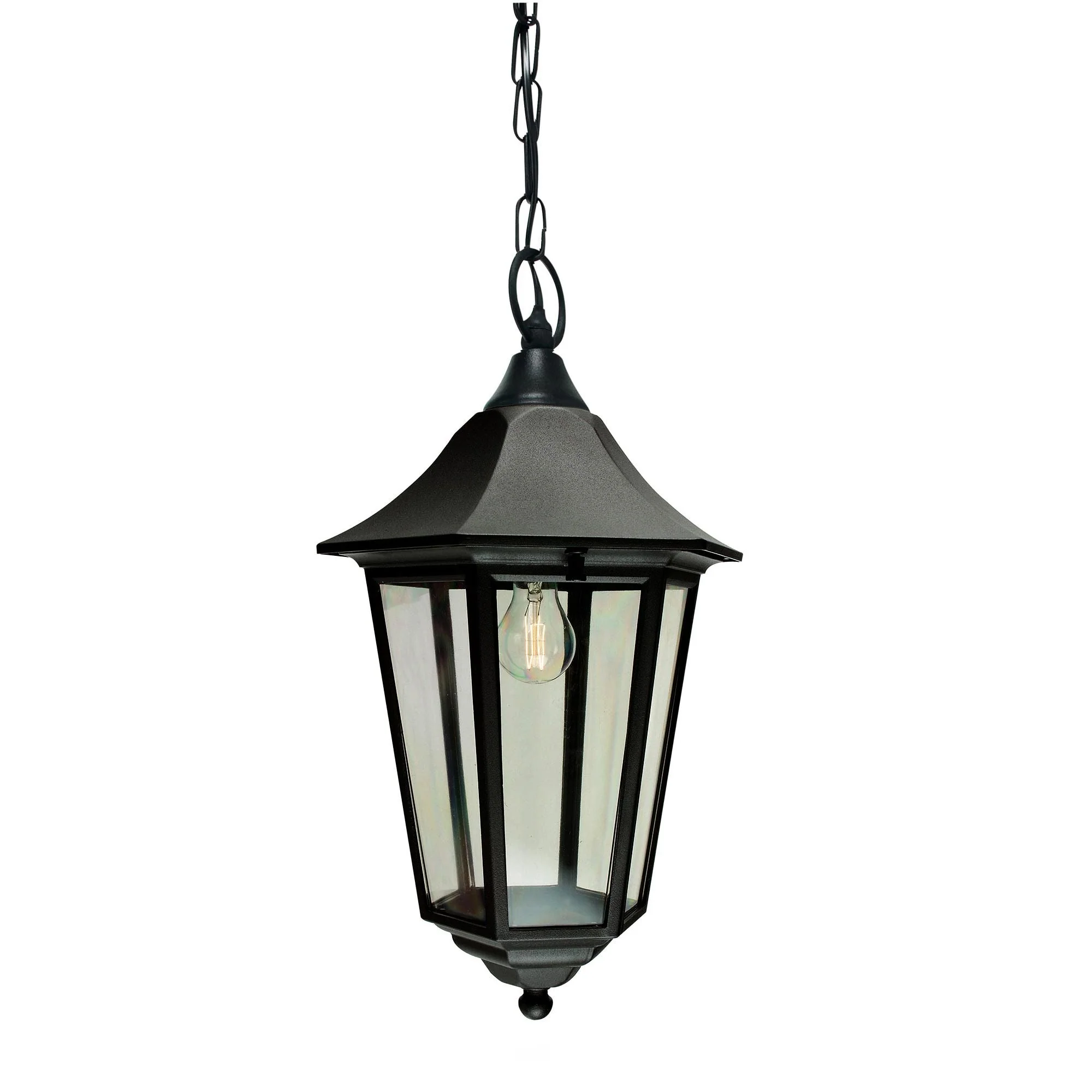 Valencia 1 Light Medium/Large Chain Lantern - Black IP54 E27 - Image 2