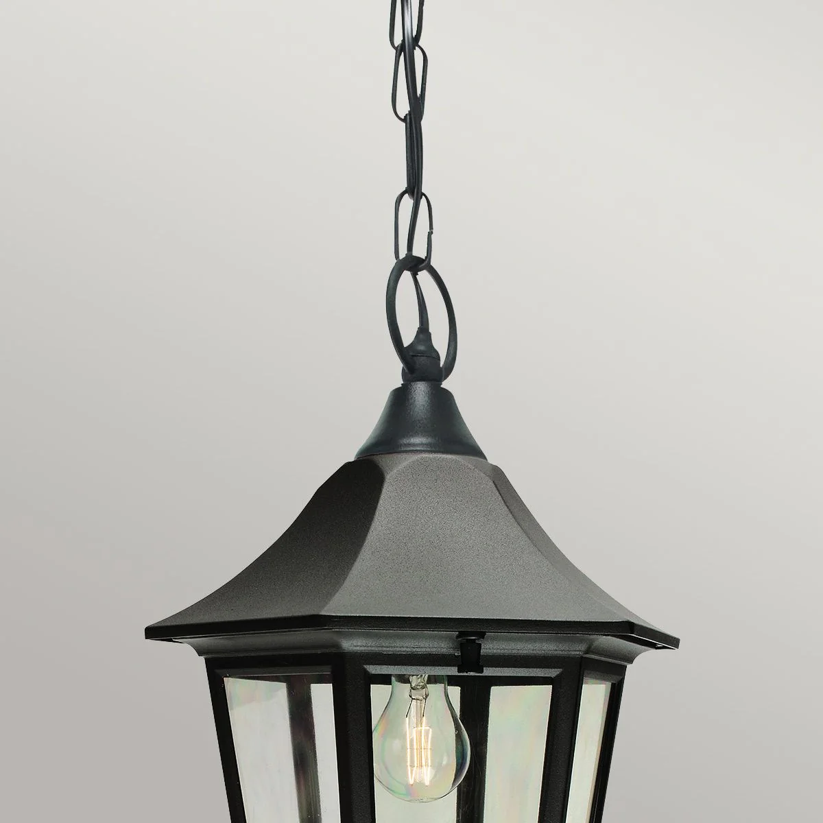 Valencia 1 Light Medium/Large Chain Lantern - Black IP54 E27 - Image 7