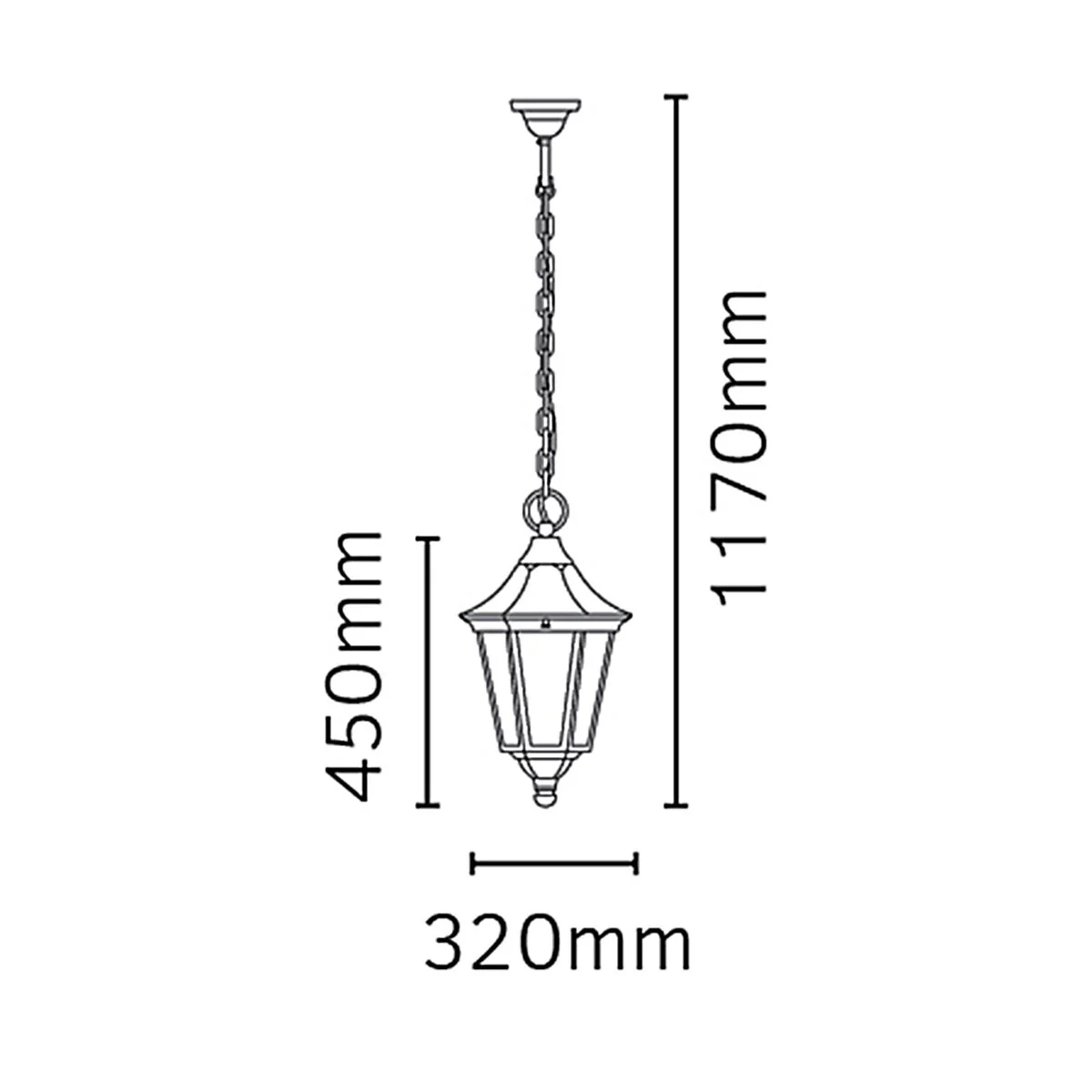 Valencia 1 Light Medium/Large Chain Lantern - Black IP54 E27 - Image 9
