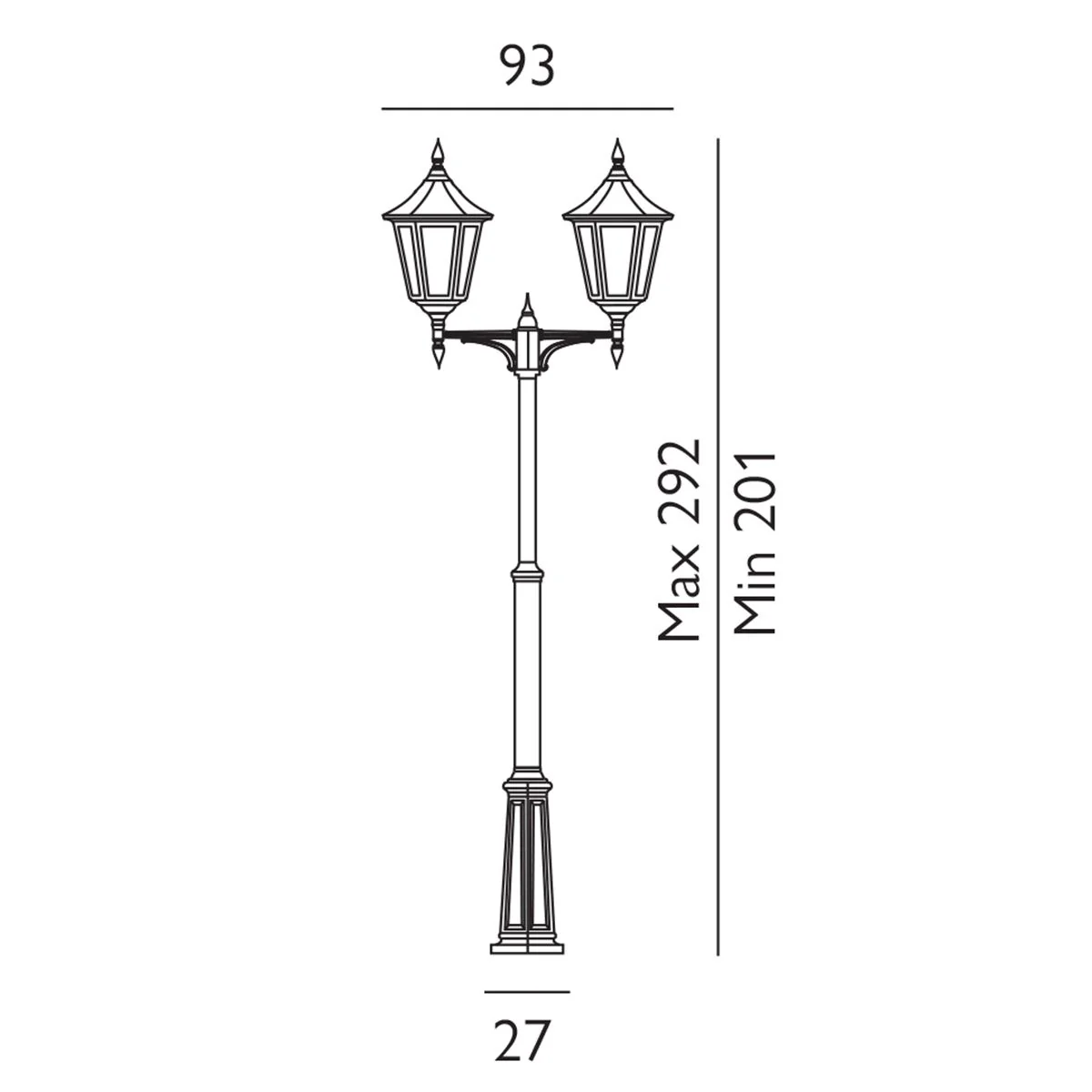 Valencia Grande 1/2Lt Post Light - Black IP54  E27 - Image 8