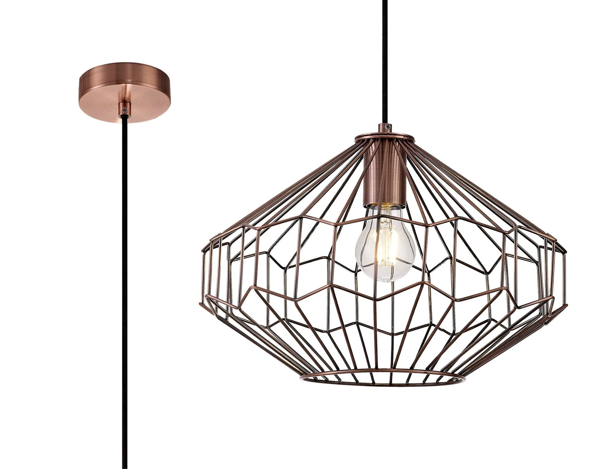 Valencia Medium/Large Pendant, 1 x E27, Antique Copper & Black IP20 - Image 4