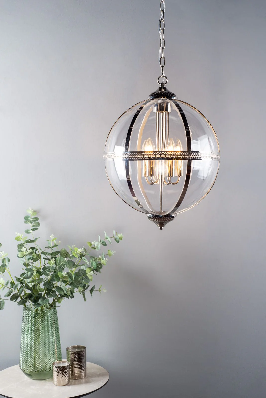 Vanessa 3/5Lt Centre Ceiling Light -  Polished Nickel & Clear/Antique Brass & Clear Finish - Image 10
