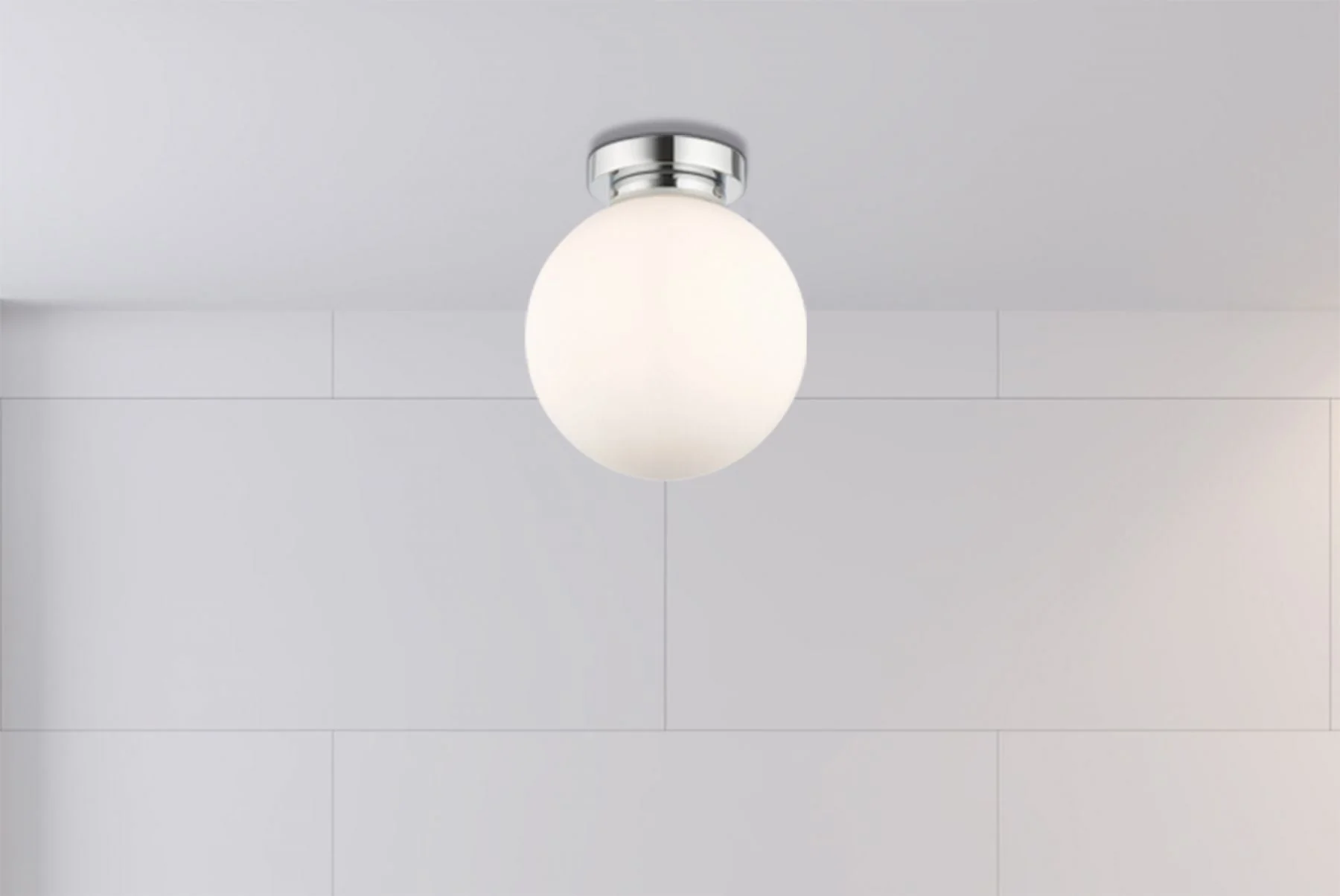Vanity 1 Light Flush IP44 - Matt Black/Polished Chrome with Opal Ball - Image 2