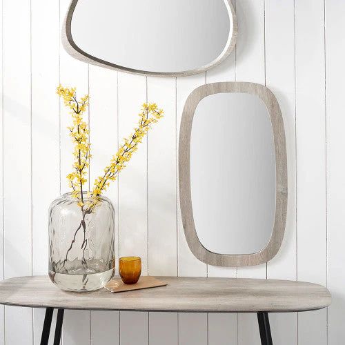 Veneer Curved Wall Mirror - Grey Oak Finish - Image 9