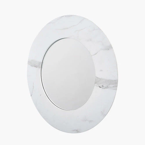 Veneer Round Wall Mirror - White Marble Finish - Image 3