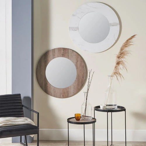 Veneer Round Wall Mirror - White Marble Finish - Image 7
