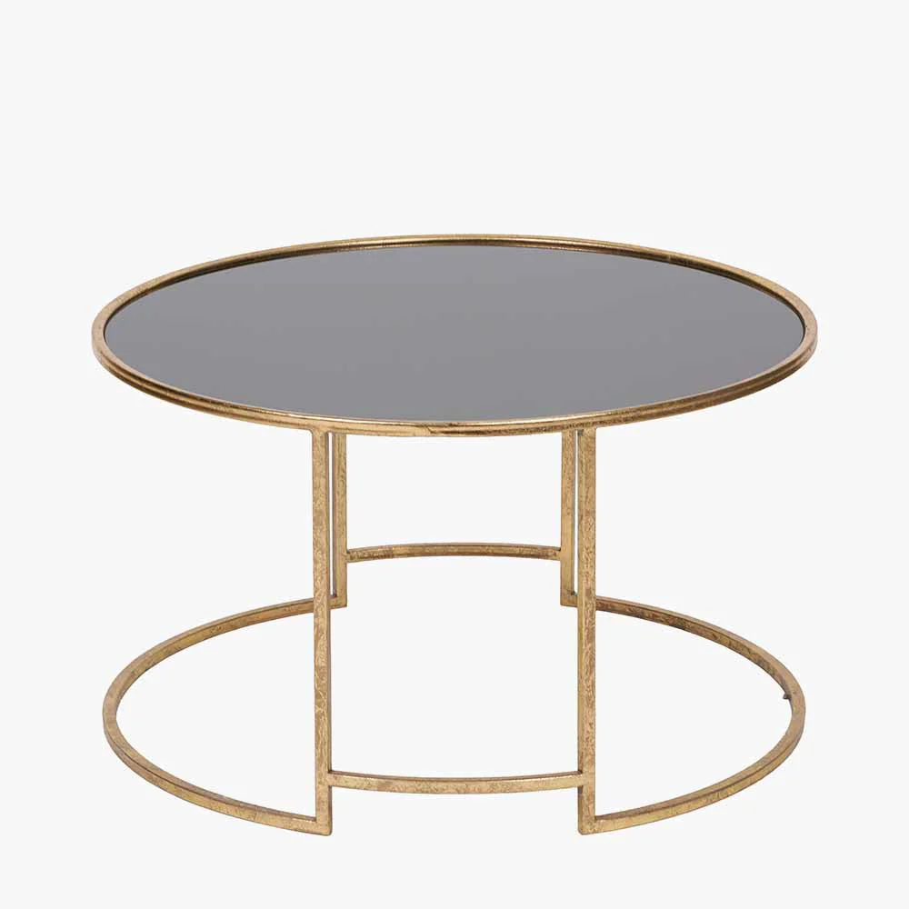 Veneziano Antique Gold Metal and Black Glass Coffee Table - Image 2