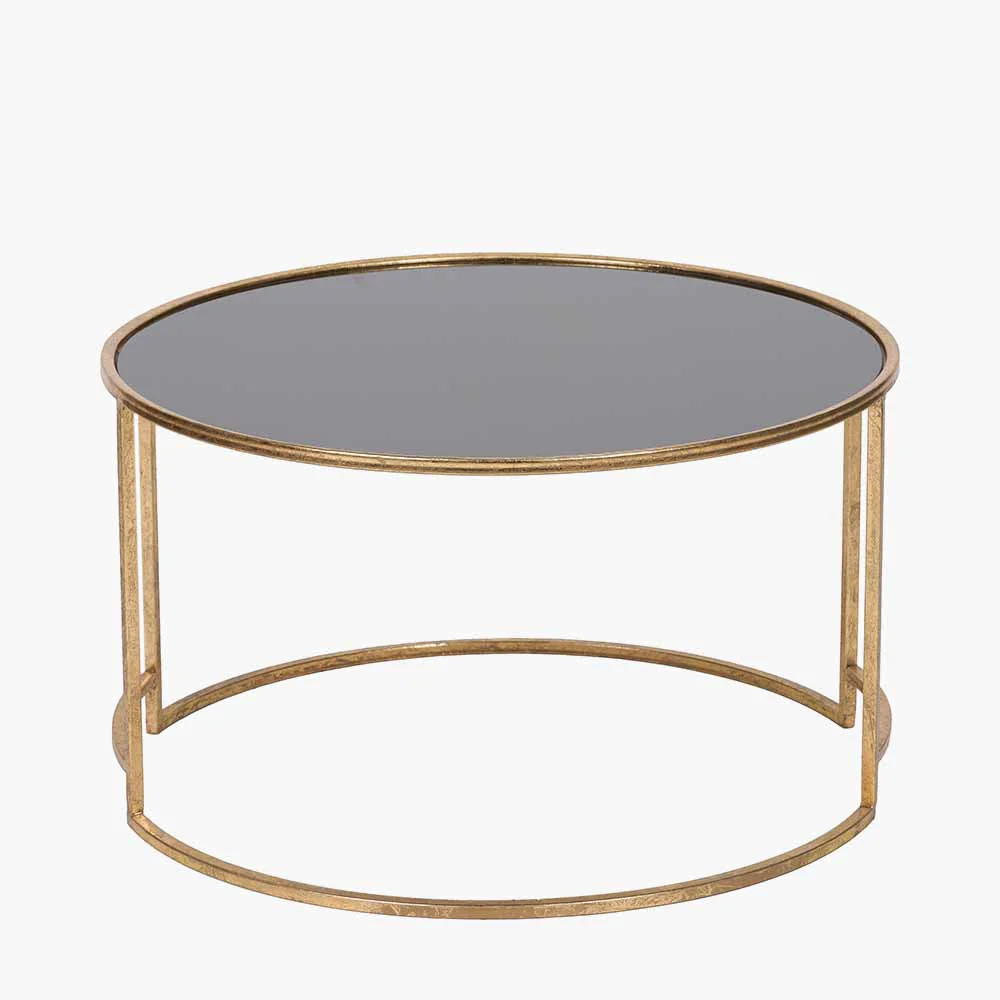 Veneziano Antique Gold Metal and Black Glass Coffee Table - Image 3