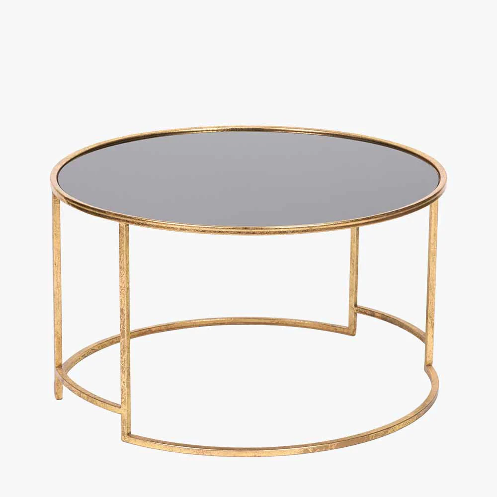 Veneziano Antique Gold Metal and Black Glass Coffee Table - Image 4