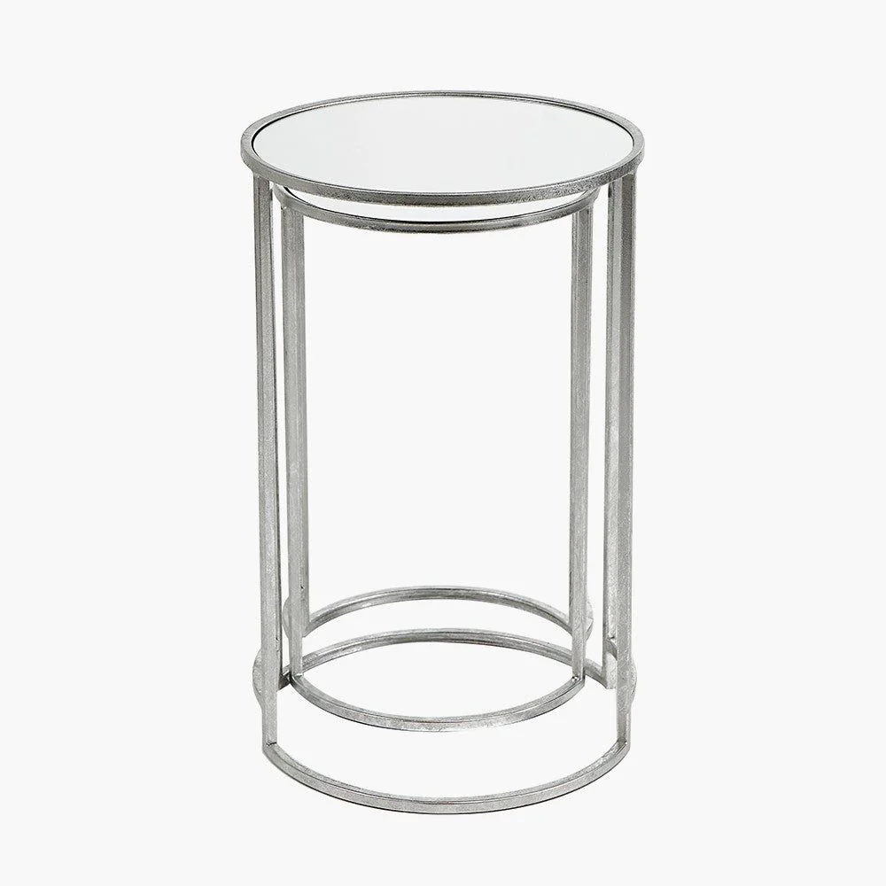 Veneziano Set of 2 Metal and Mirrored/Black Glass Round Tables - Silver/Gold Finish - Image 2