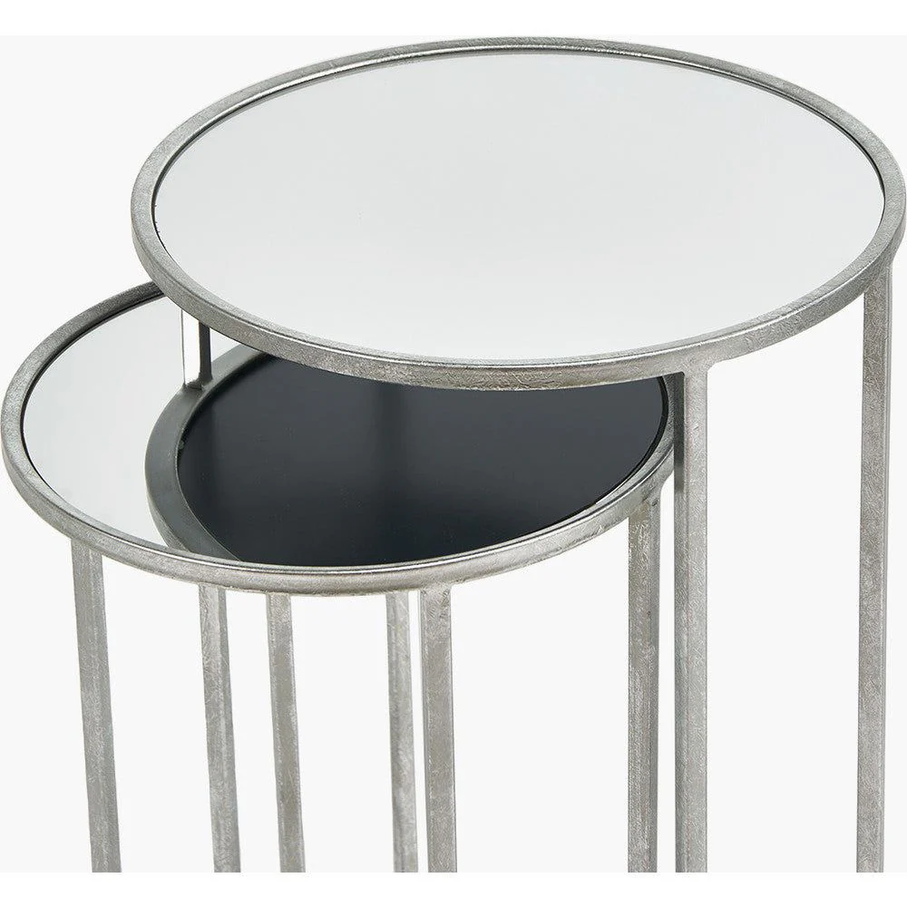 Veneziano Set of 2 Metal and Mirrored/Black Glass Round Tables - Silver/Gold Finish - Image 5